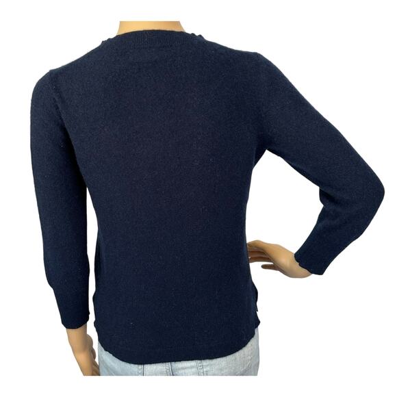 J. Crew Everyday Pure Cashmere Crewneck Sweater with Leopard Heart Blue Size S - Picture 5 of 12